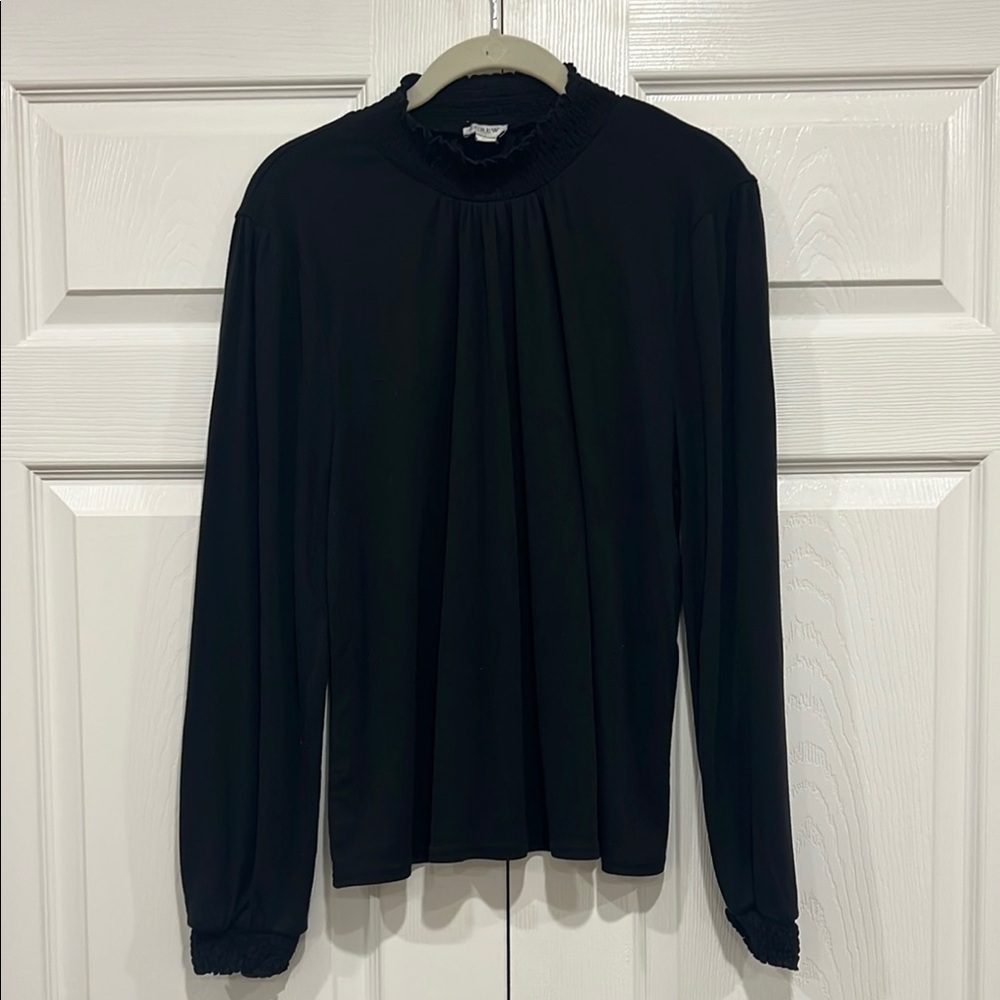 J. Crew‎ Factory High Neck Ruffle Top Black Womens Size XL